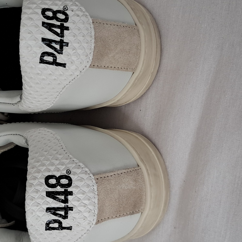 P448 John Dune Sneaker. Womans Size 39. White & Beige. Distressed Rubber Sole - Picture 4 of 16